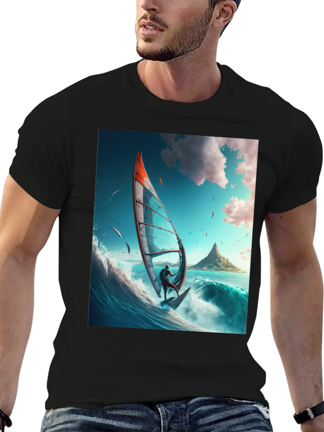 Windsurfing Graphic Tee - Black Cotton