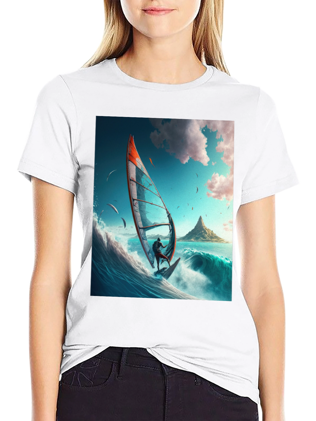 Windsurfing Graphic Tee - Black Cotton