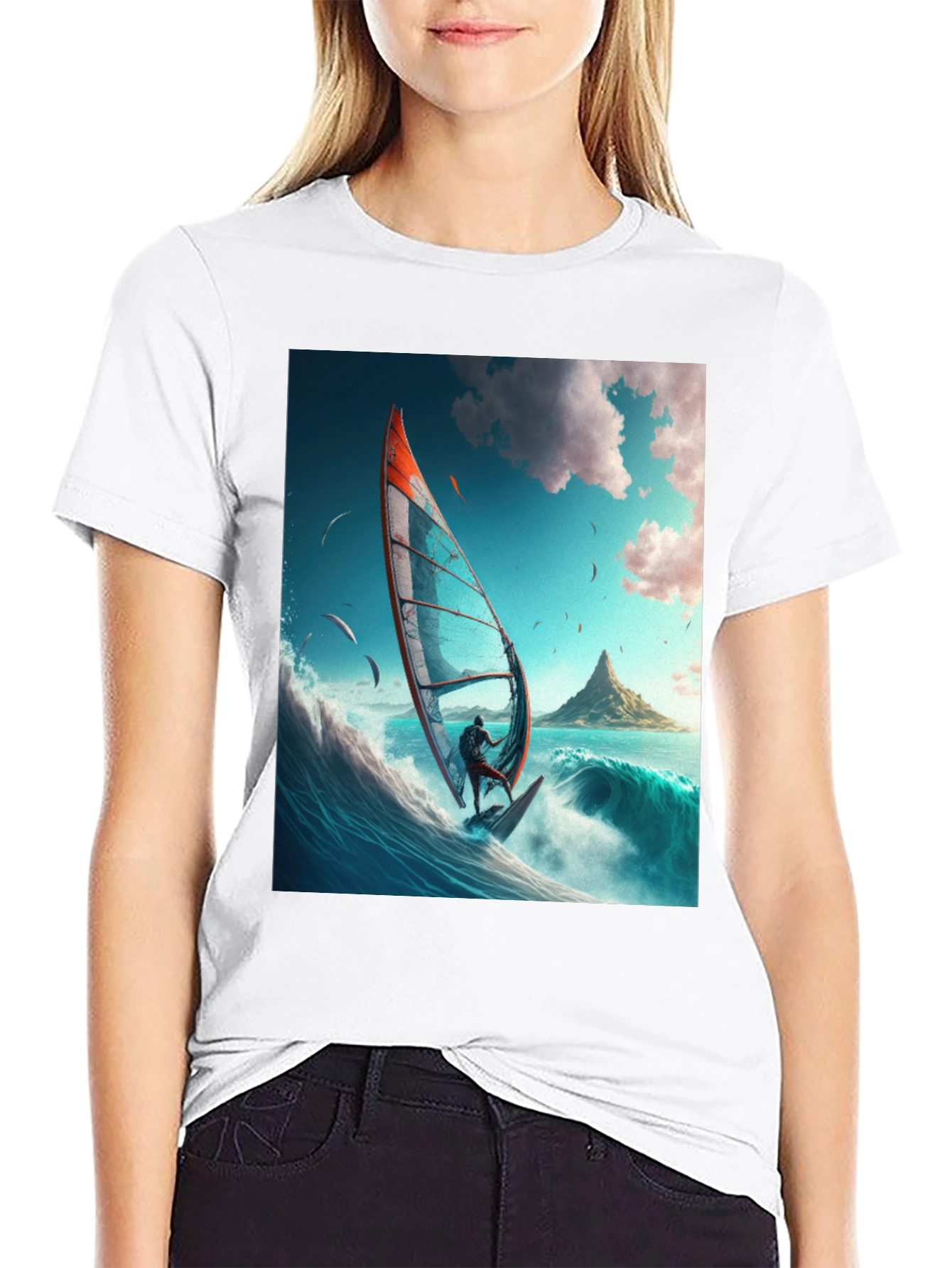 Windsurfing Graphic Tee - Black Cotton