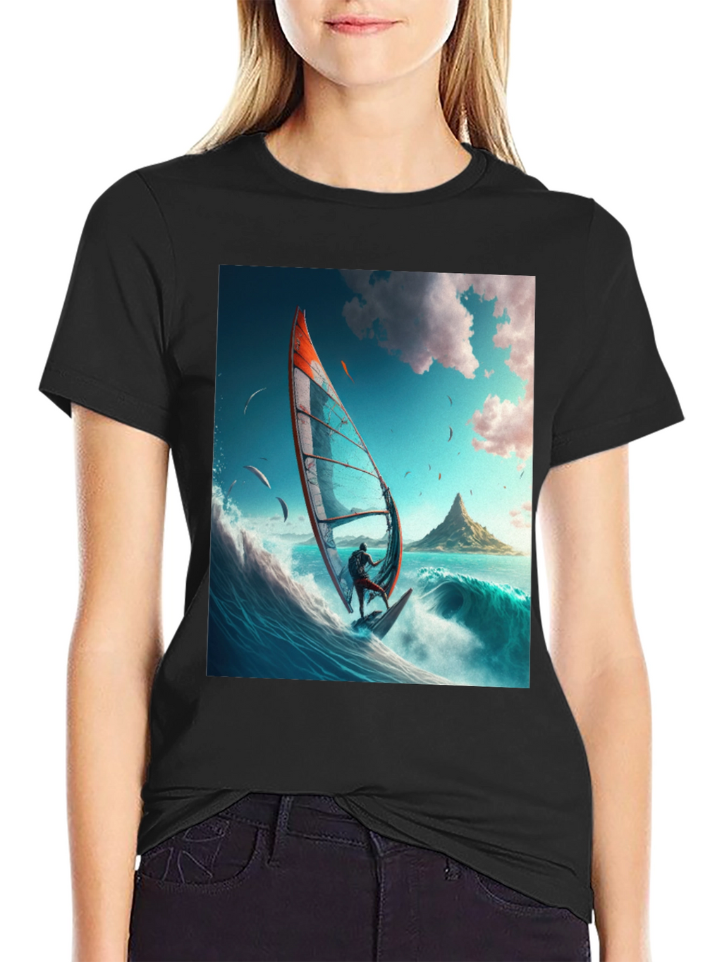 Windsurfing Graphic Tee - Black Cotton