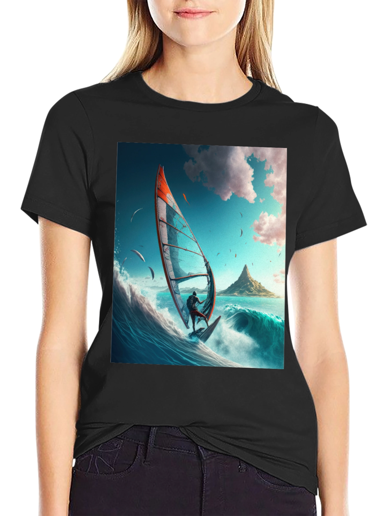 Windsurfing Graphic Tee - Black Cotton