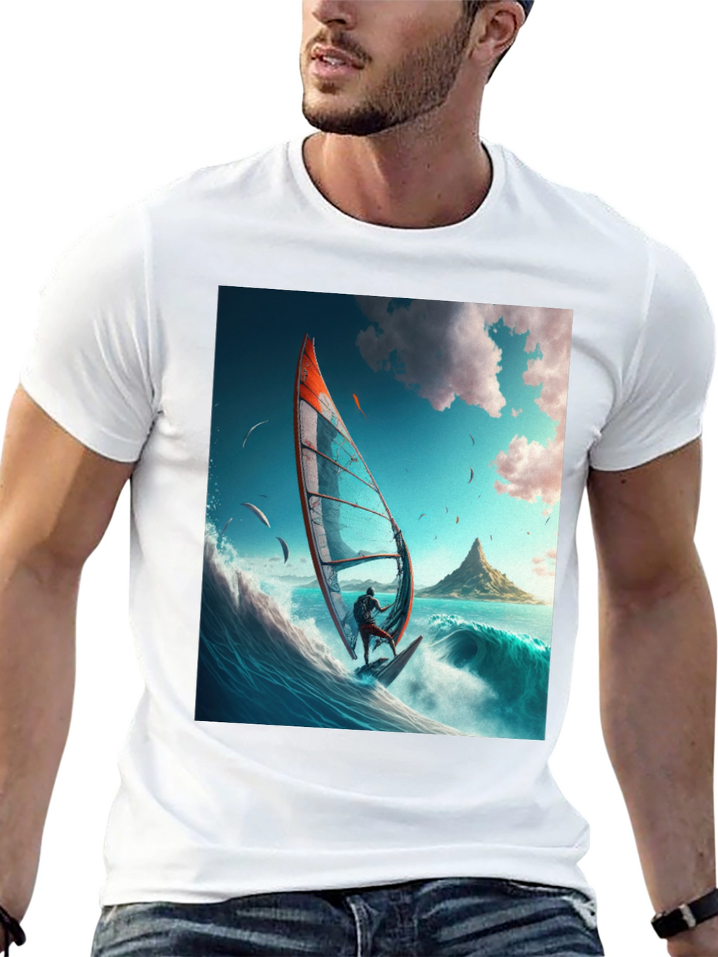 Windsurfing Graphic Tee - Black Cotton