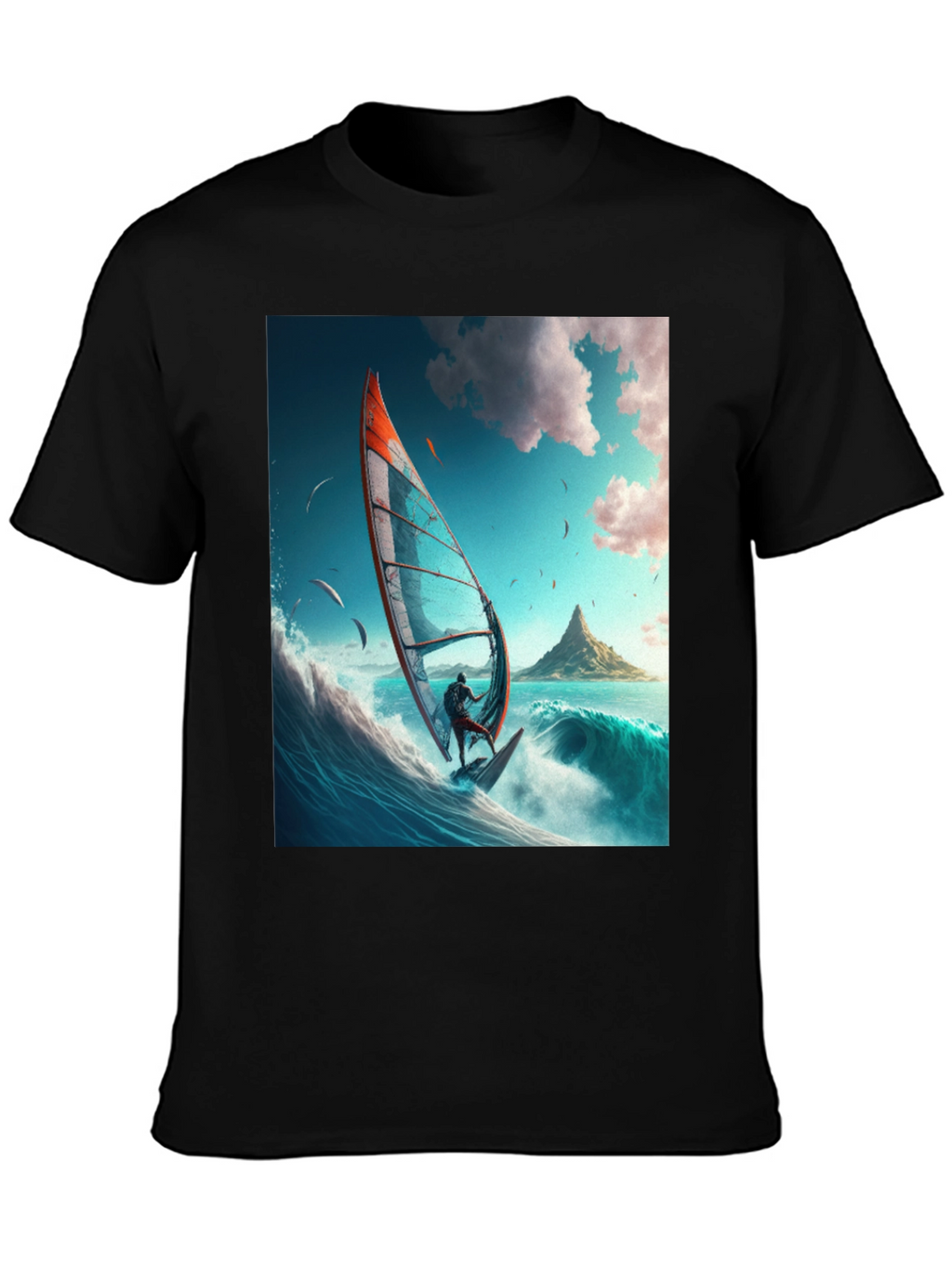 Windsurfing Graphic Tee - Black Cotton