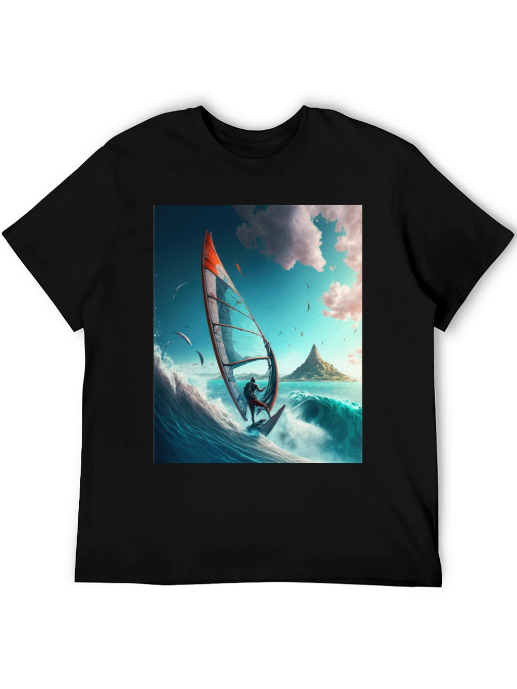 Windsurfing Graphic Tee - Black Cotton