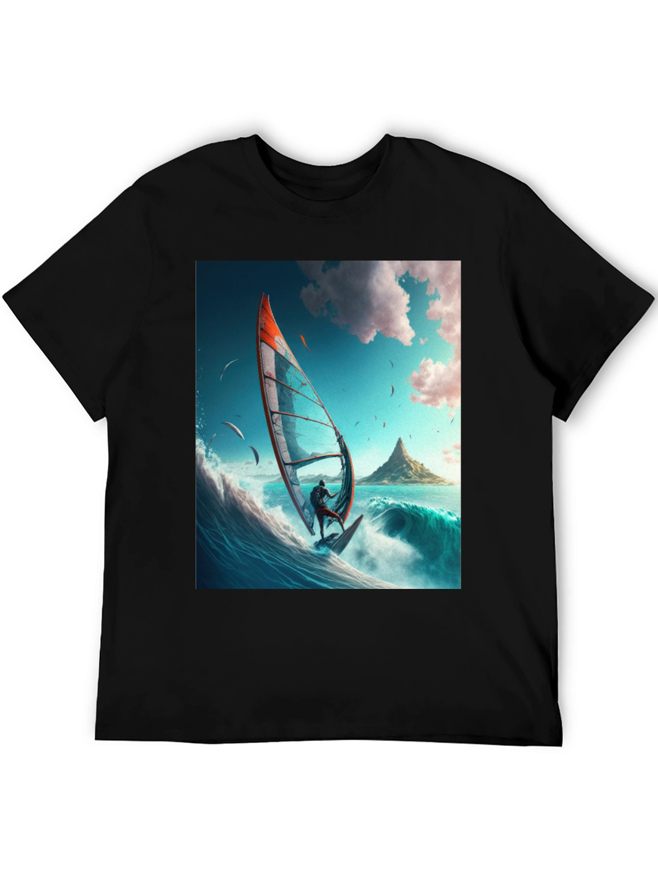 Windsurfing Graphic Tee - Black Cotton