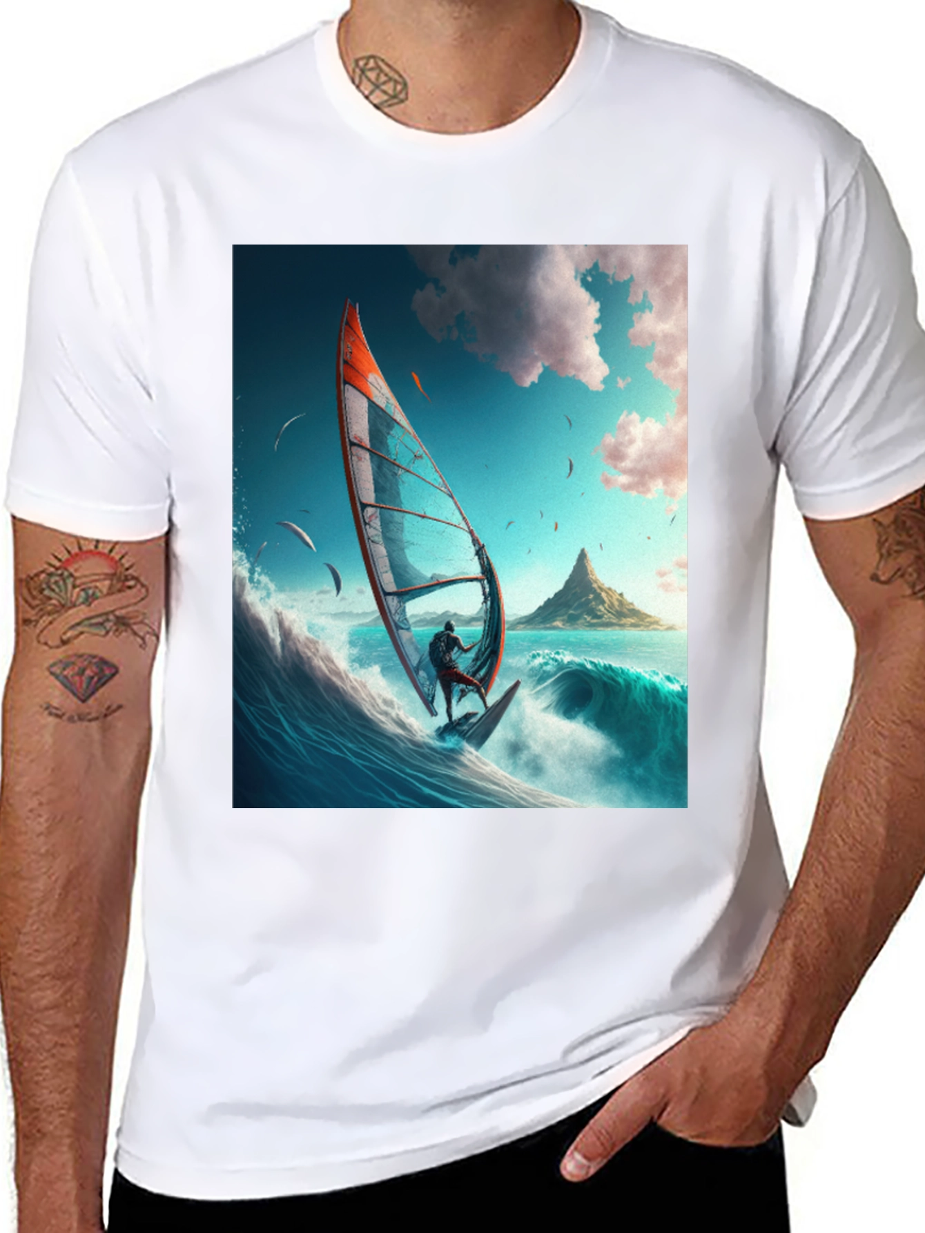 Windsurfing Graphic Tee - Black Cotton