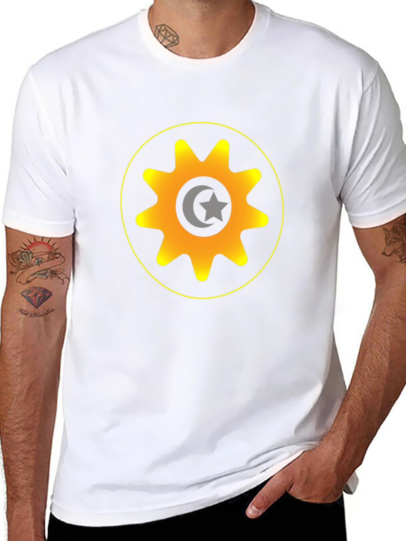 Gear & Crescent Moon Graphic Tee - Black