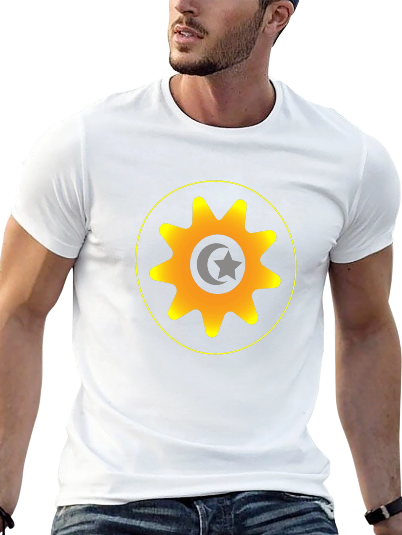 Gear & Crescent Moon Graphic Tee - Black