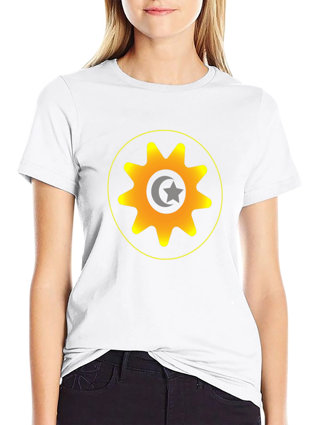 Gear & Crescent Moon Graphic Tee - Black