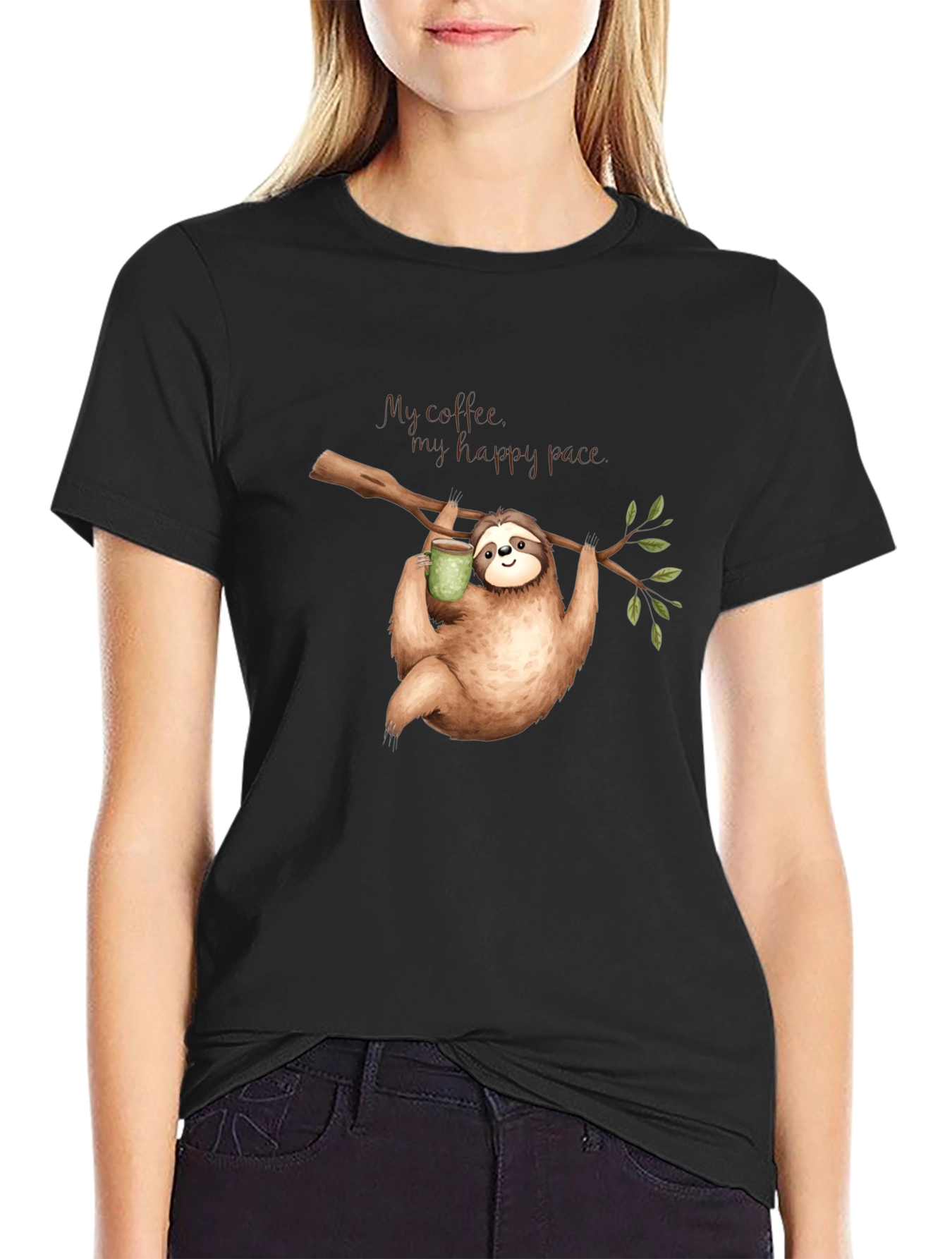 Sloth Coffee T-Shirt - My Happy Pace Black Tee