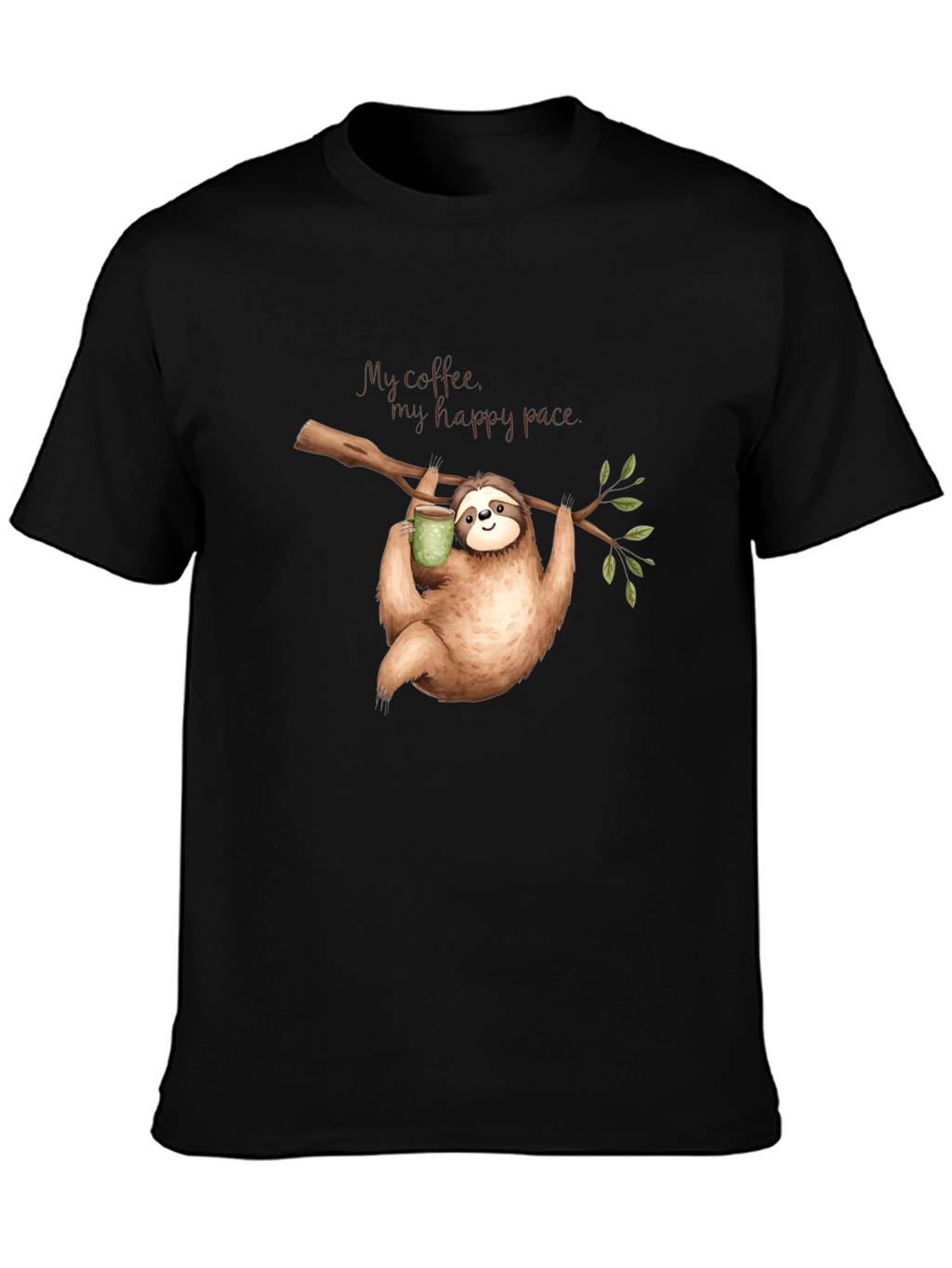 Sloth Coffee T-Shirt - My Happy Pace Black Tee