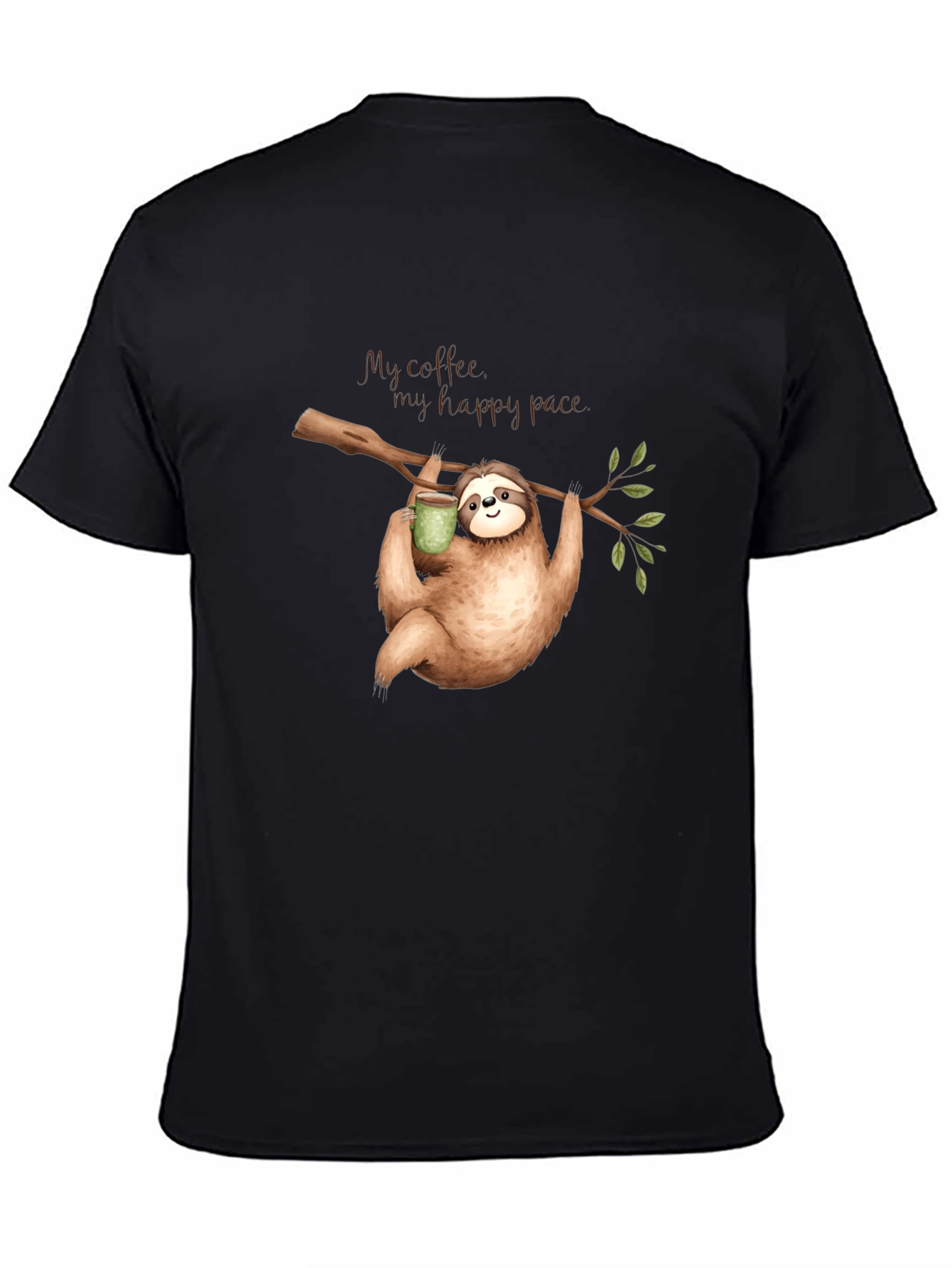 Sloth Coffee T-Shirt - My Happy Pace Black Tee