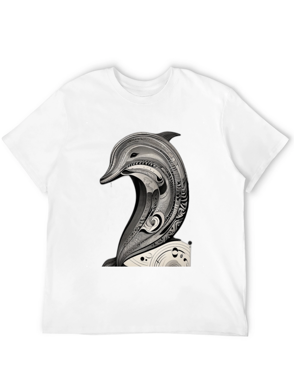 Black T-Shirt with Dolphin Art Graphic Tee