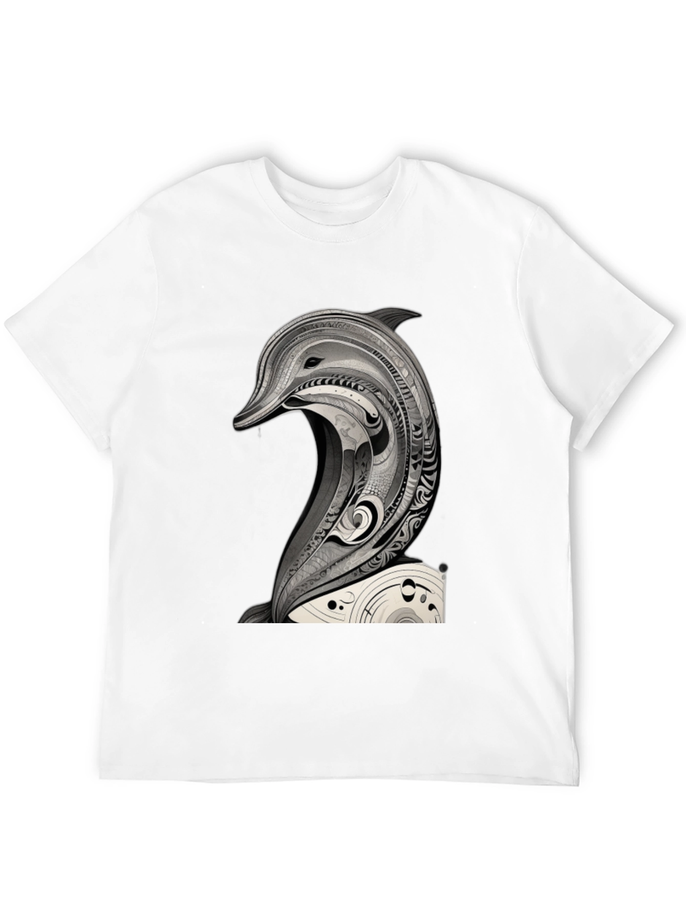 Black T-Shirt with Dolphin Art Graphic Tee