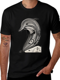 Black T-Shirt with Dolphin Art Graphic Tee