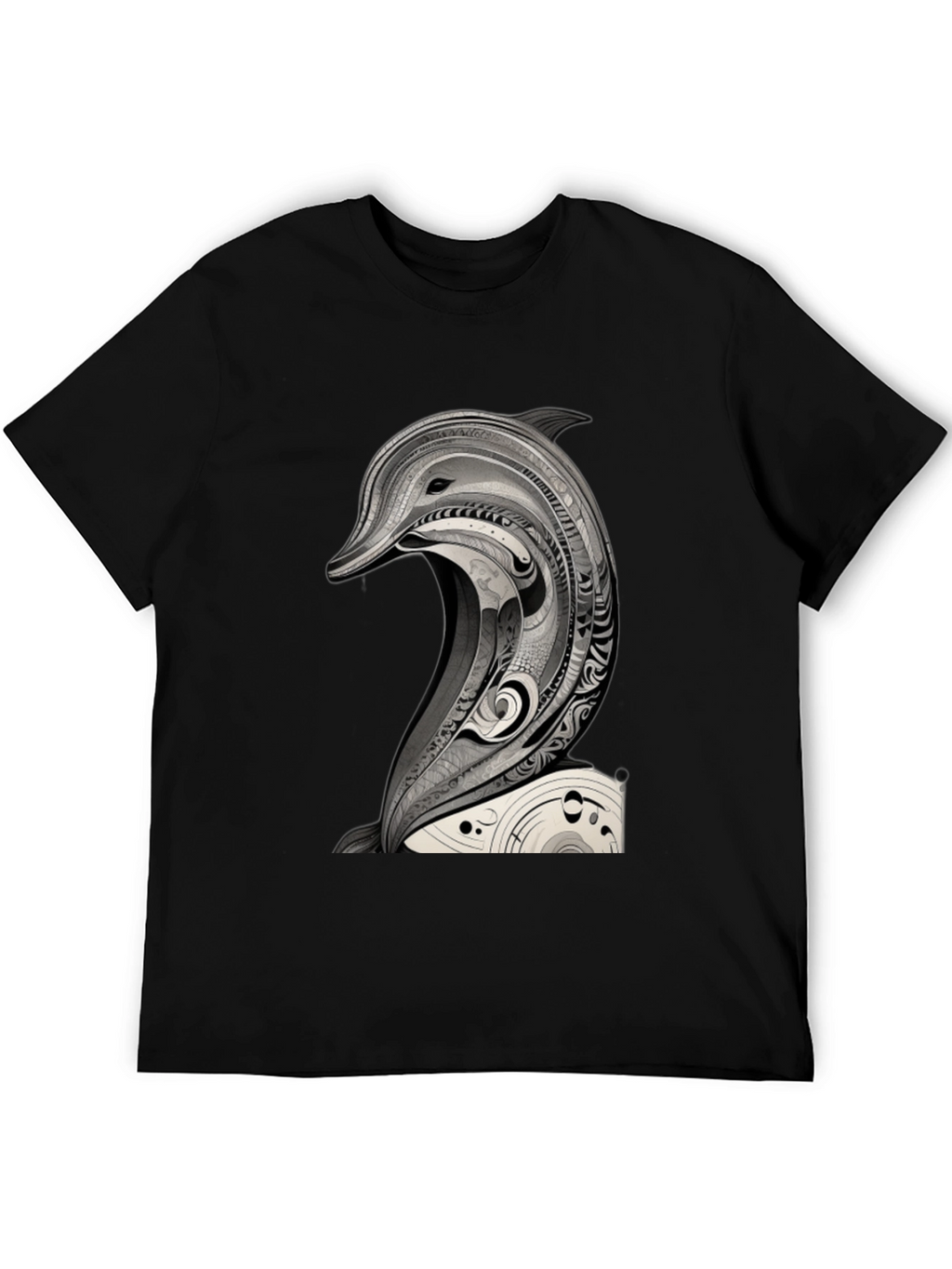 Black T-Shirt with Dolphin Art Graphic Tee
