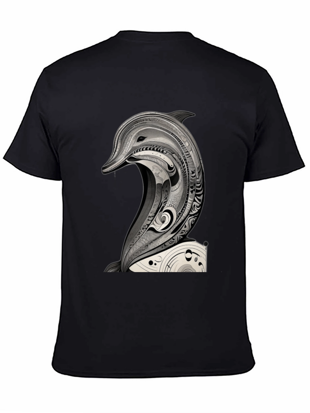 Black T-Shirt with Dolphin Art Graphic Tee
