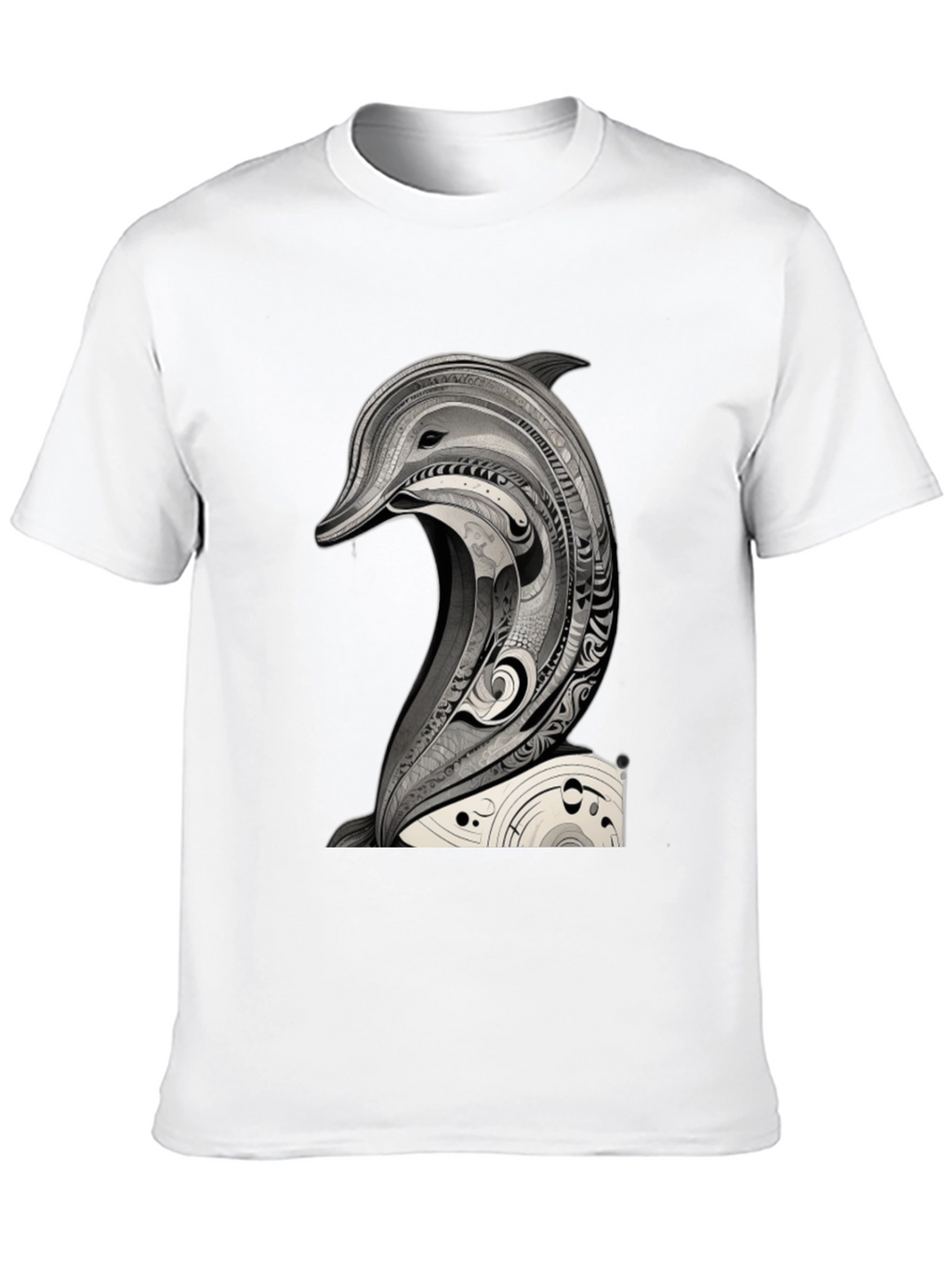Black T-Shirt with Dolphin Art Graphic Tee