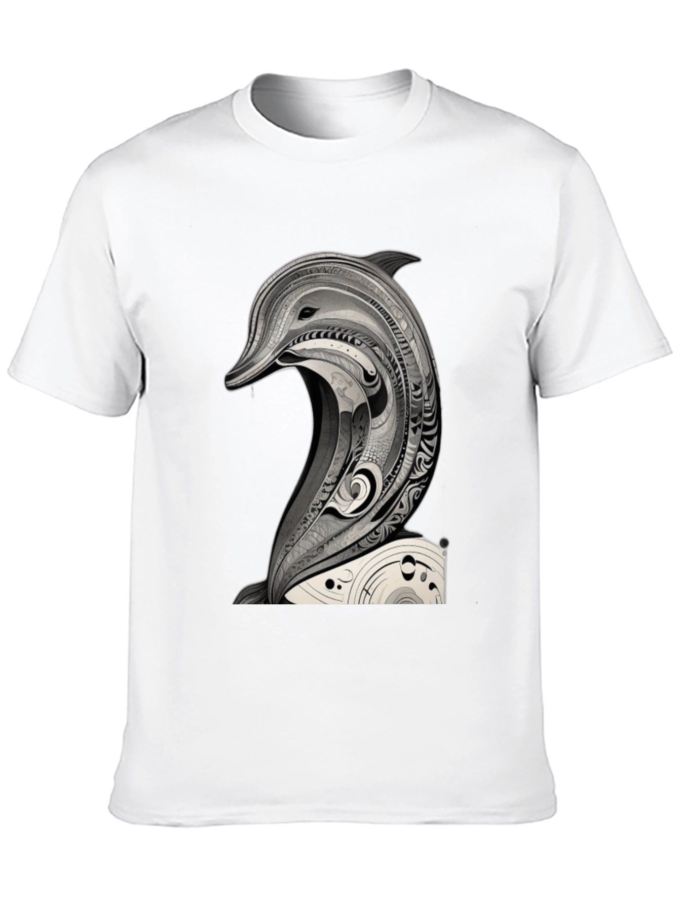 Black T-Shirt with Dolphin Art Graphic Tee