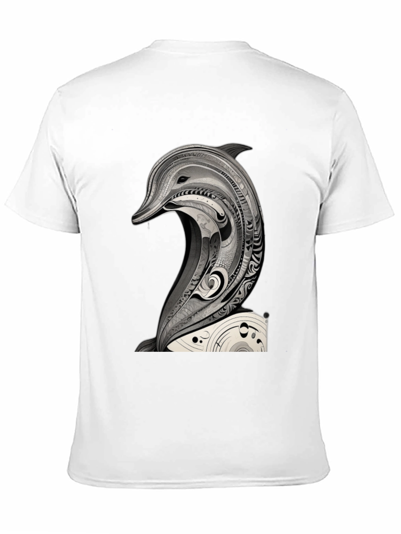 Black T-Shirt with Dolphin Art Graphic Tee