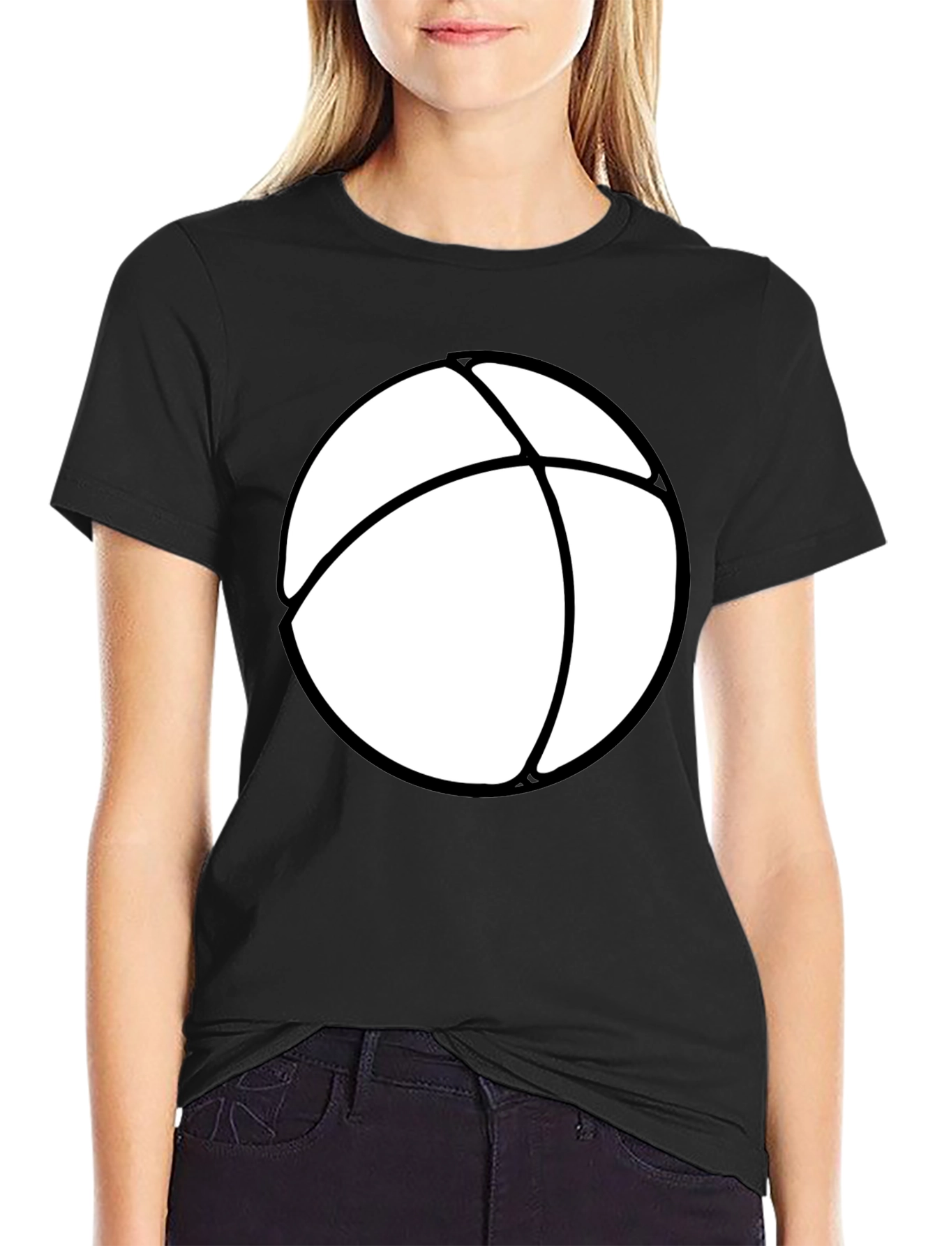 Mens Black T-Shirt with White Beach Ball Design