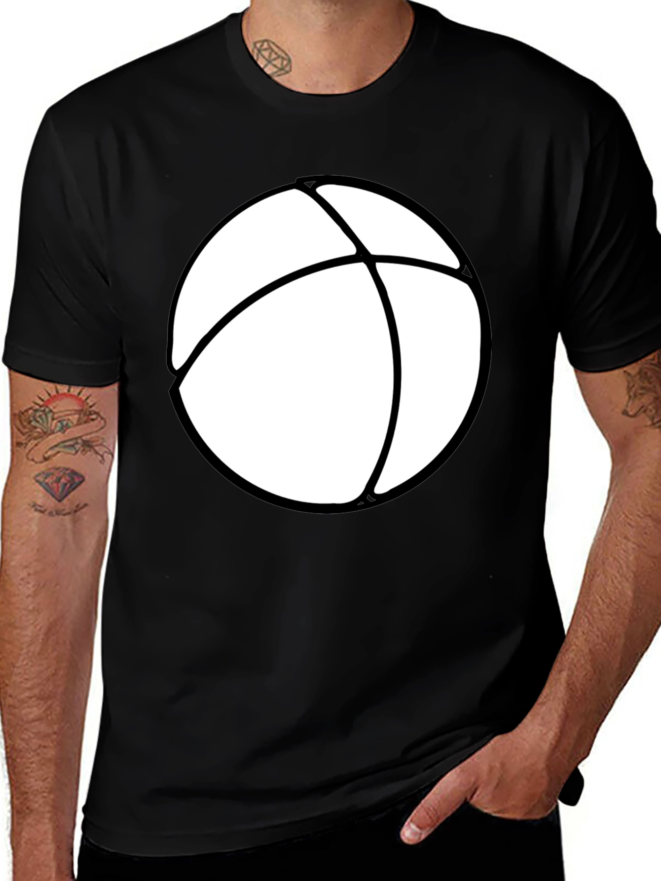 Mens Black T-Shirt with White Beach Ball Design
