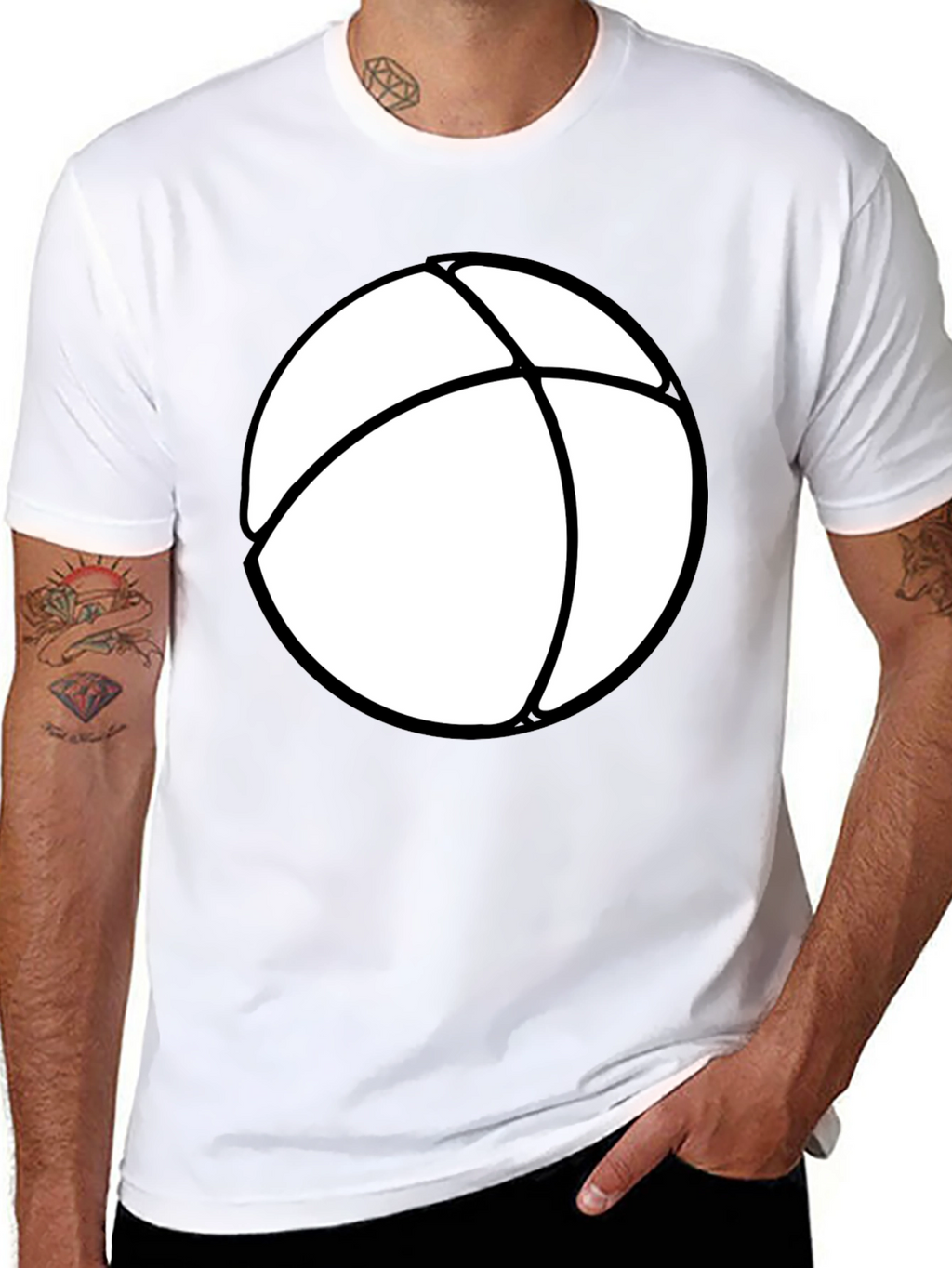 Mens Black T-Shirt with White Beach Ball Design