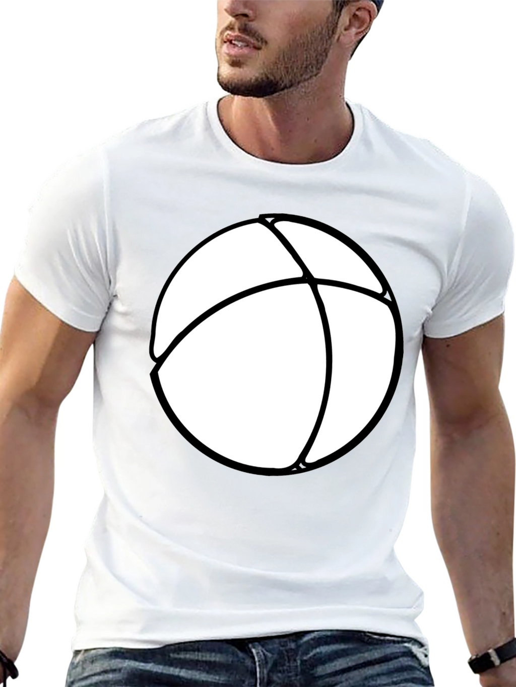 Mens Black T-Shirt with White Beach Ball Design