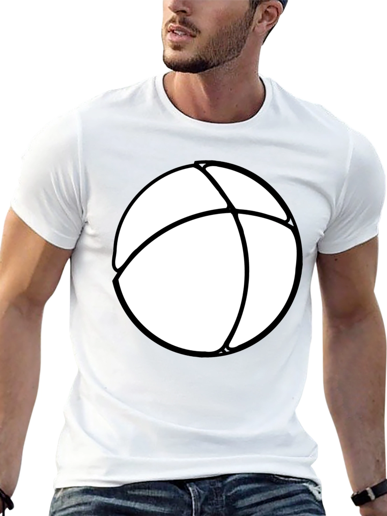 Mens Black T-Shirt with White Beach Ball Design