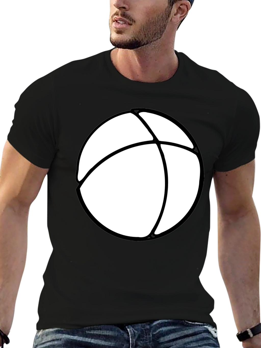 Mens Black T-Shirt with White Beach Ball Design