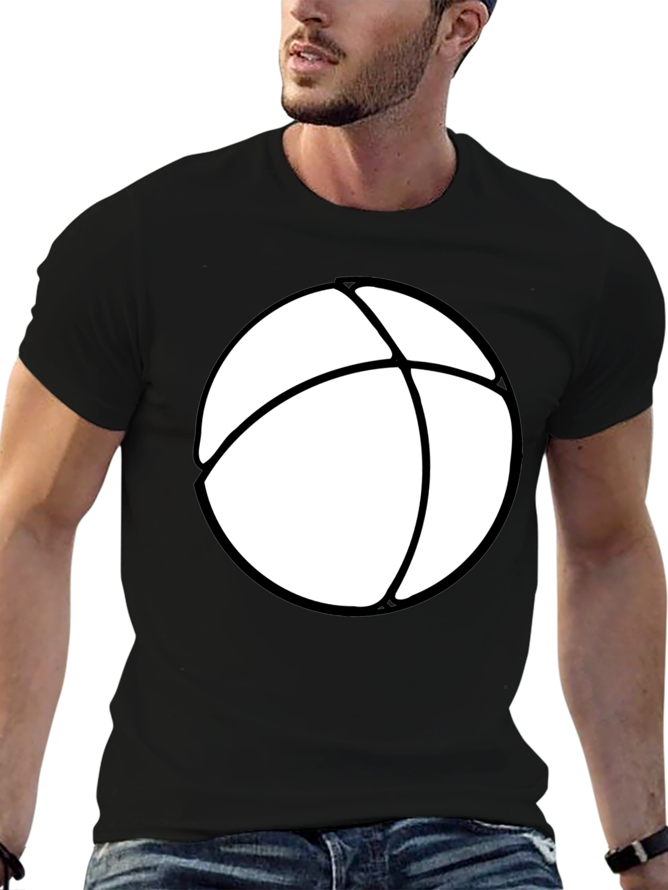 Mens Black T-Shirt with White Beach Ball Design