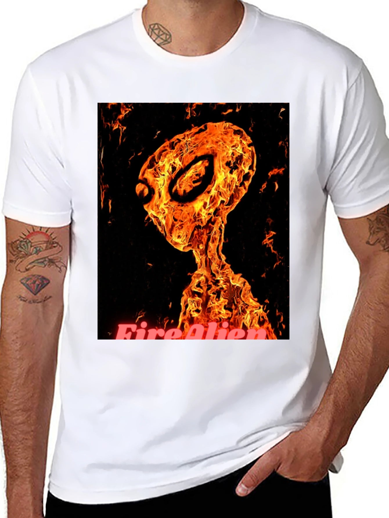 Fiery Alien Graphic T-Shirt - Black