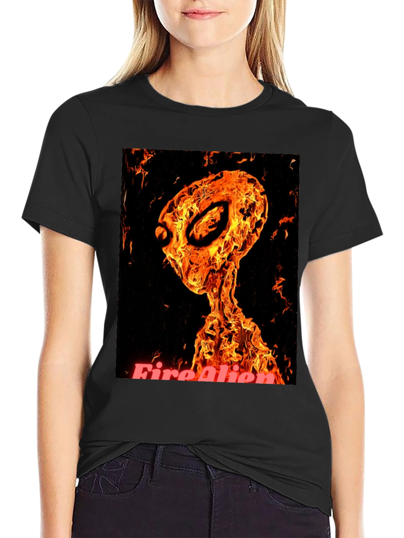Fiery Alien Graphic T-Shirt - Black