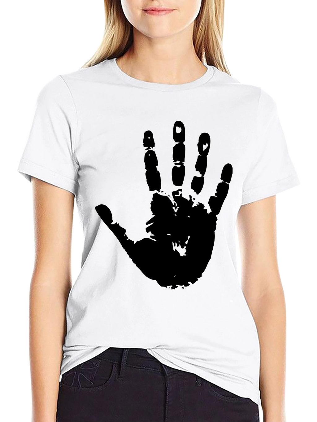 Handprint Graphic Tee - Bold Black Cotton T-Shirt