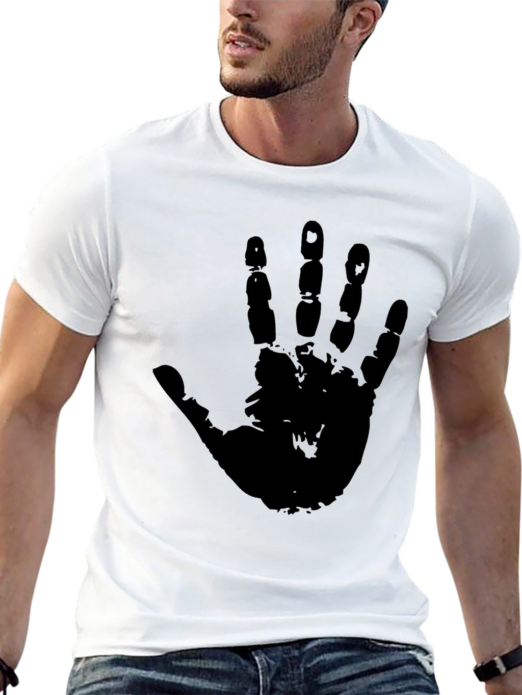 Handprint Graphic Tee - Bold Black Cotton T-Shirt