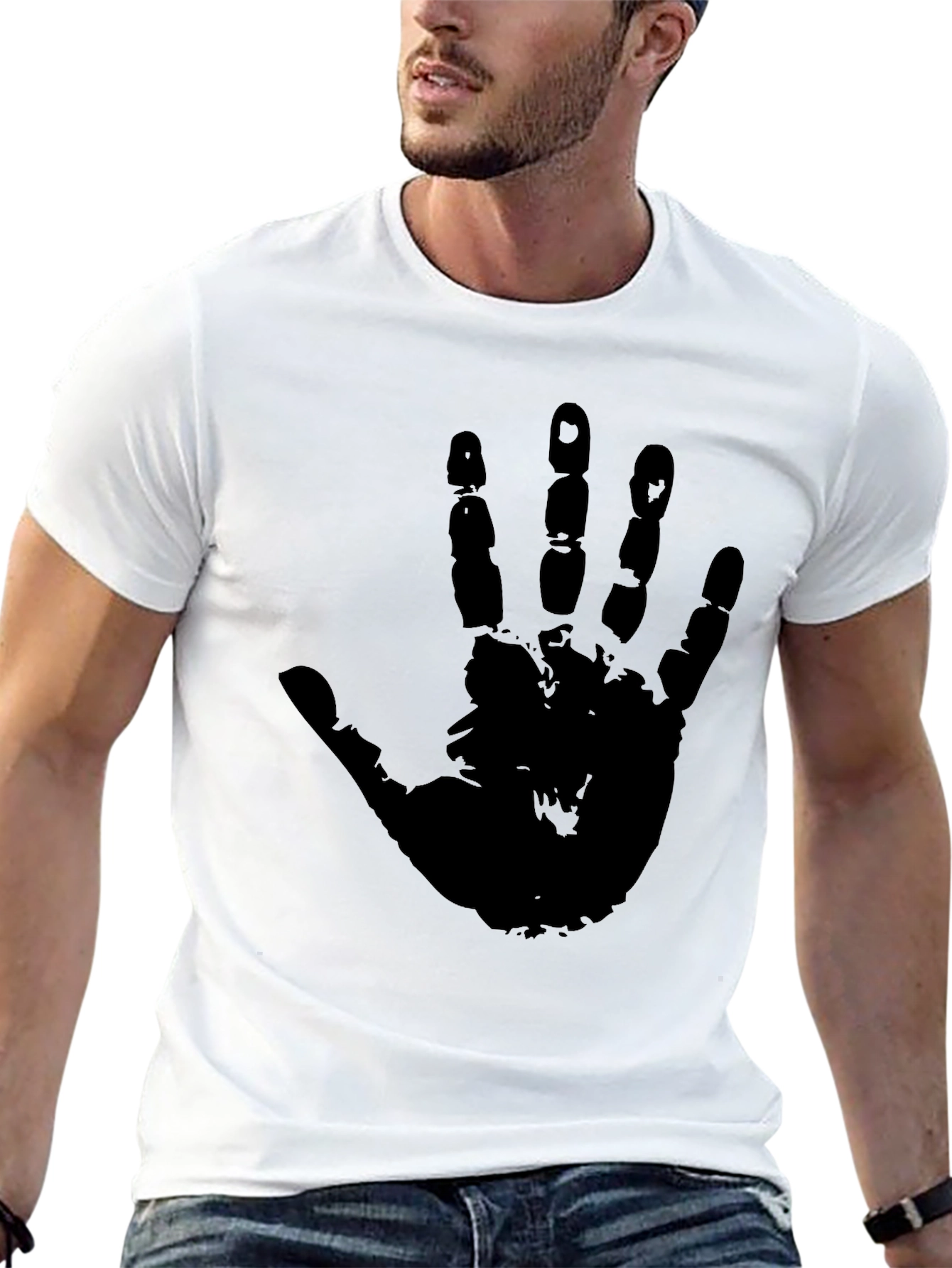 Handprint Graphic Tee - Bold Black Cotton T-Shirt