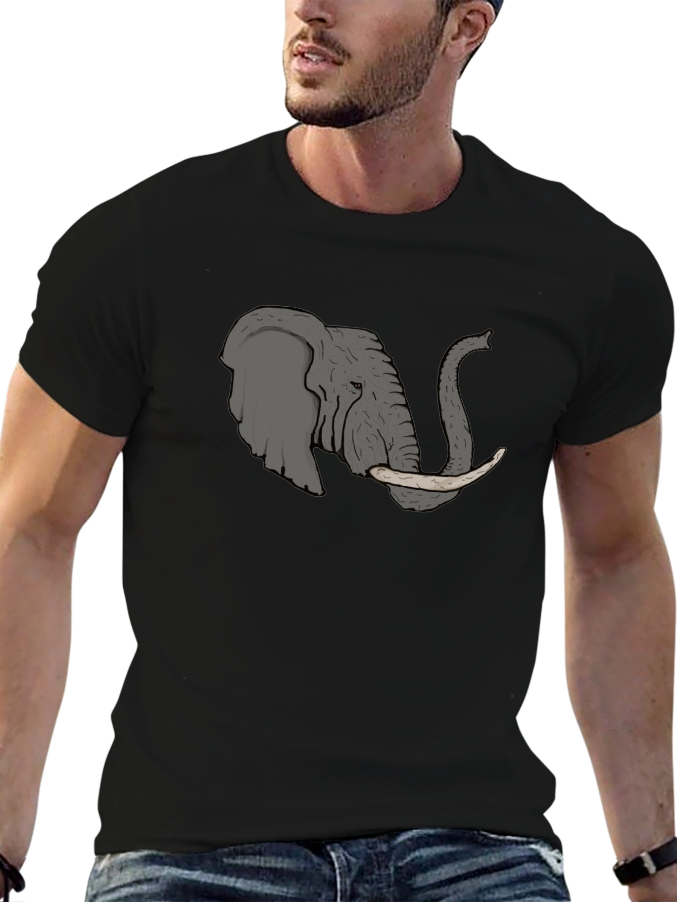 Elephant Graphic Tee - Black Cotton T-Shirt