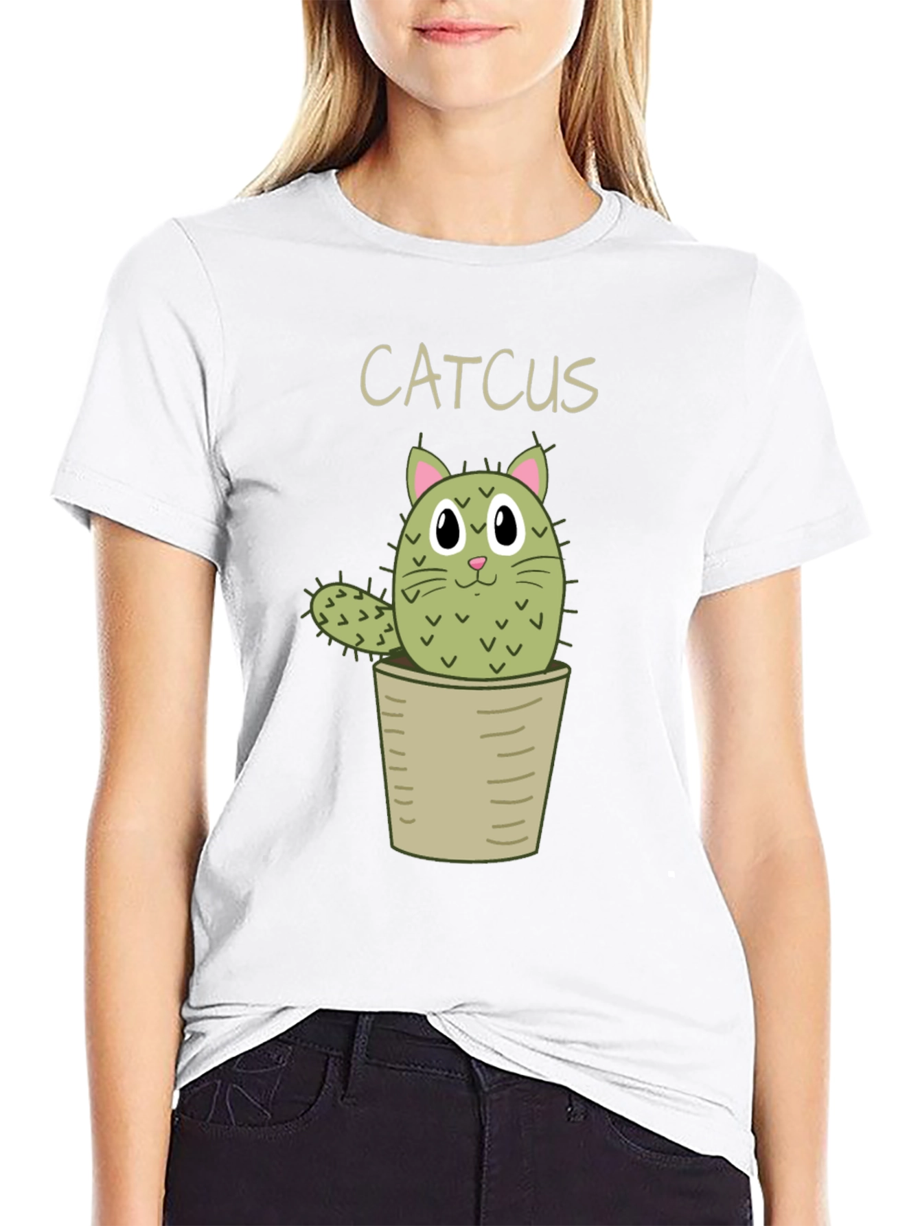 Catcus T-Shirt - Cute Cartoon Cactus Cat Tee