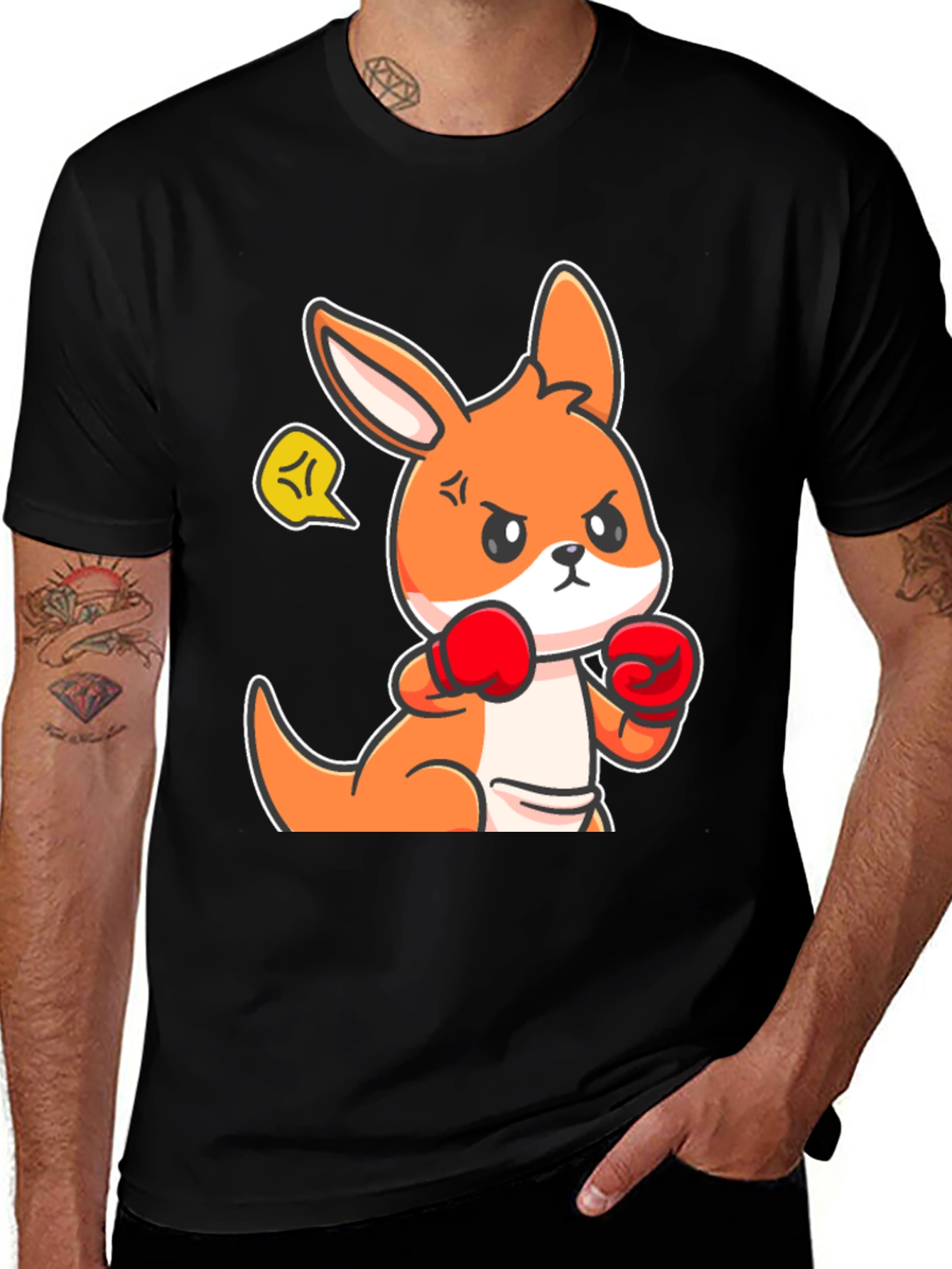 Boxing Kangaroo Graphic Tee - Black