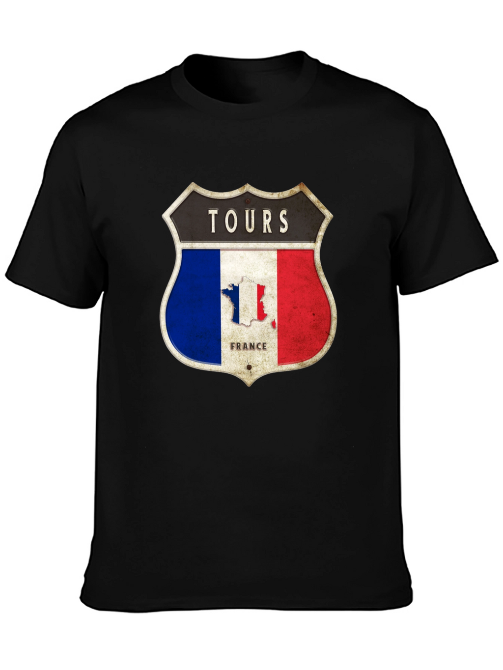 Tours France T-Shirt - French Flag Shield Design
