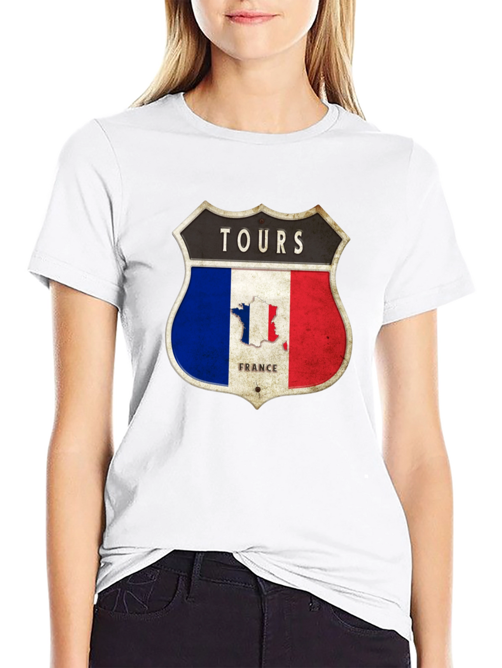 Tours France T-Shirt - French Flag Shield Design