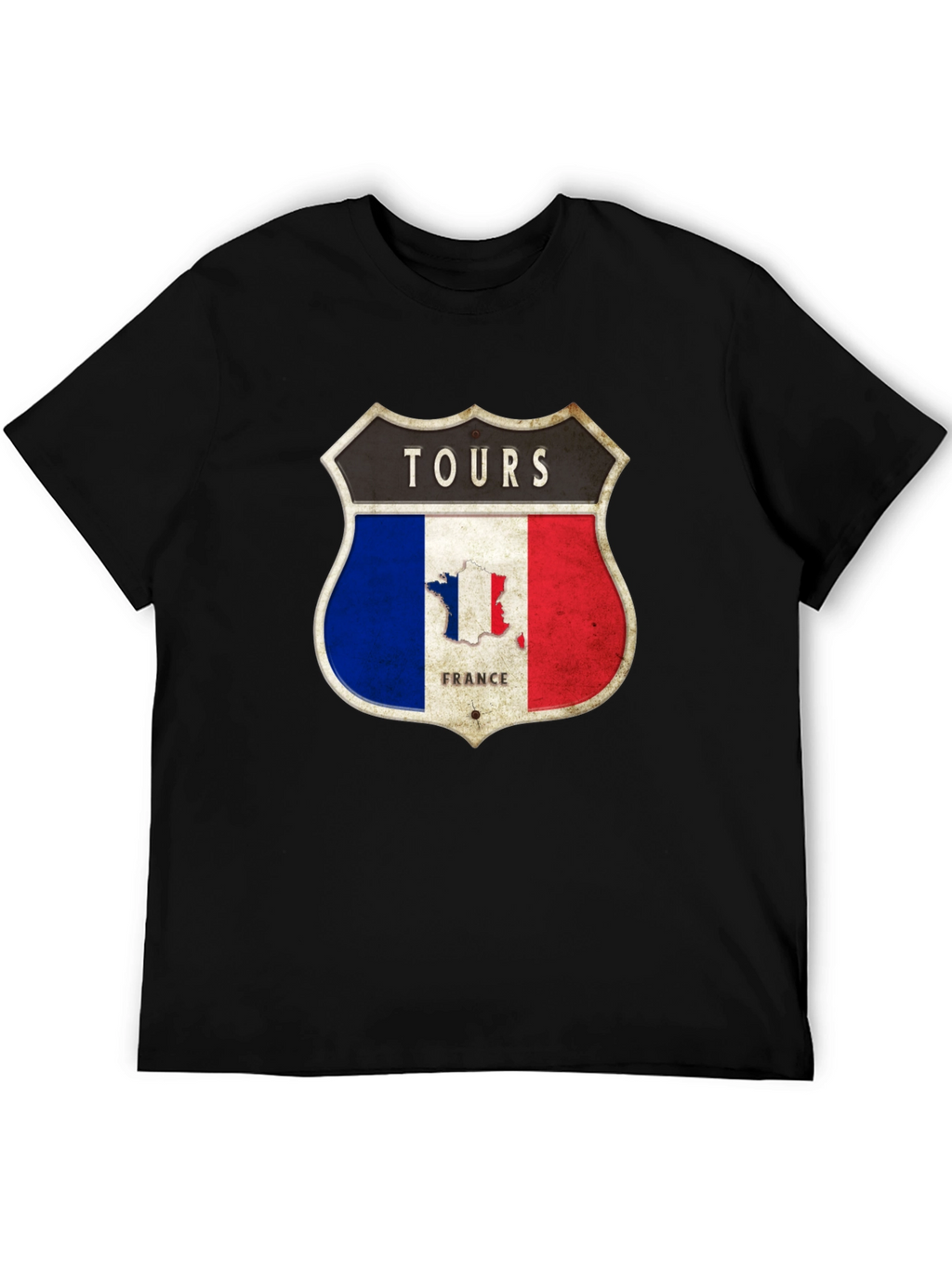 Tours France T-Shirt - French Flag Shield Design