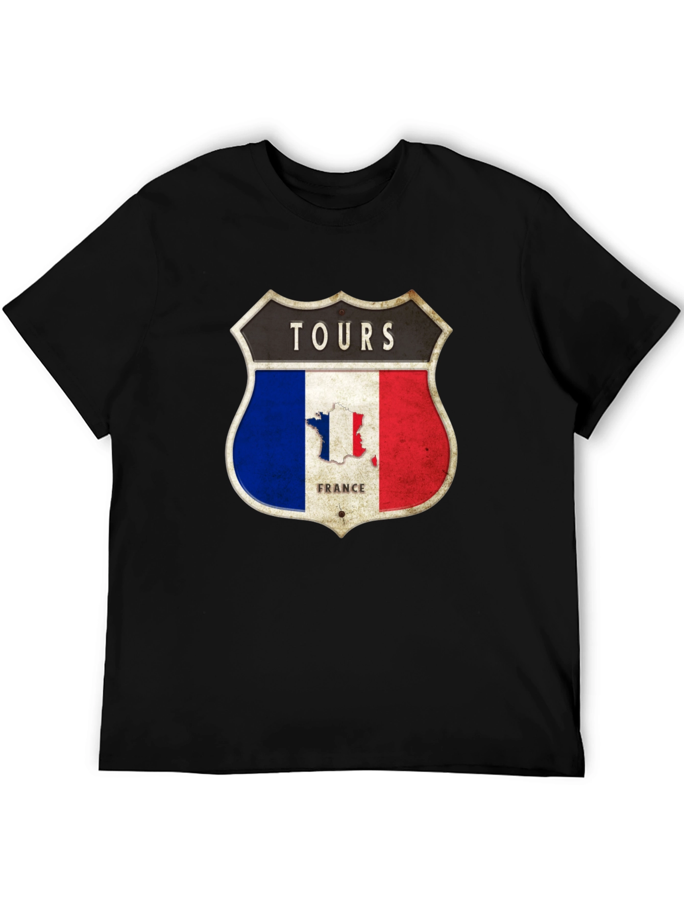 Tours France T-Shirt - French Flag Shield Design