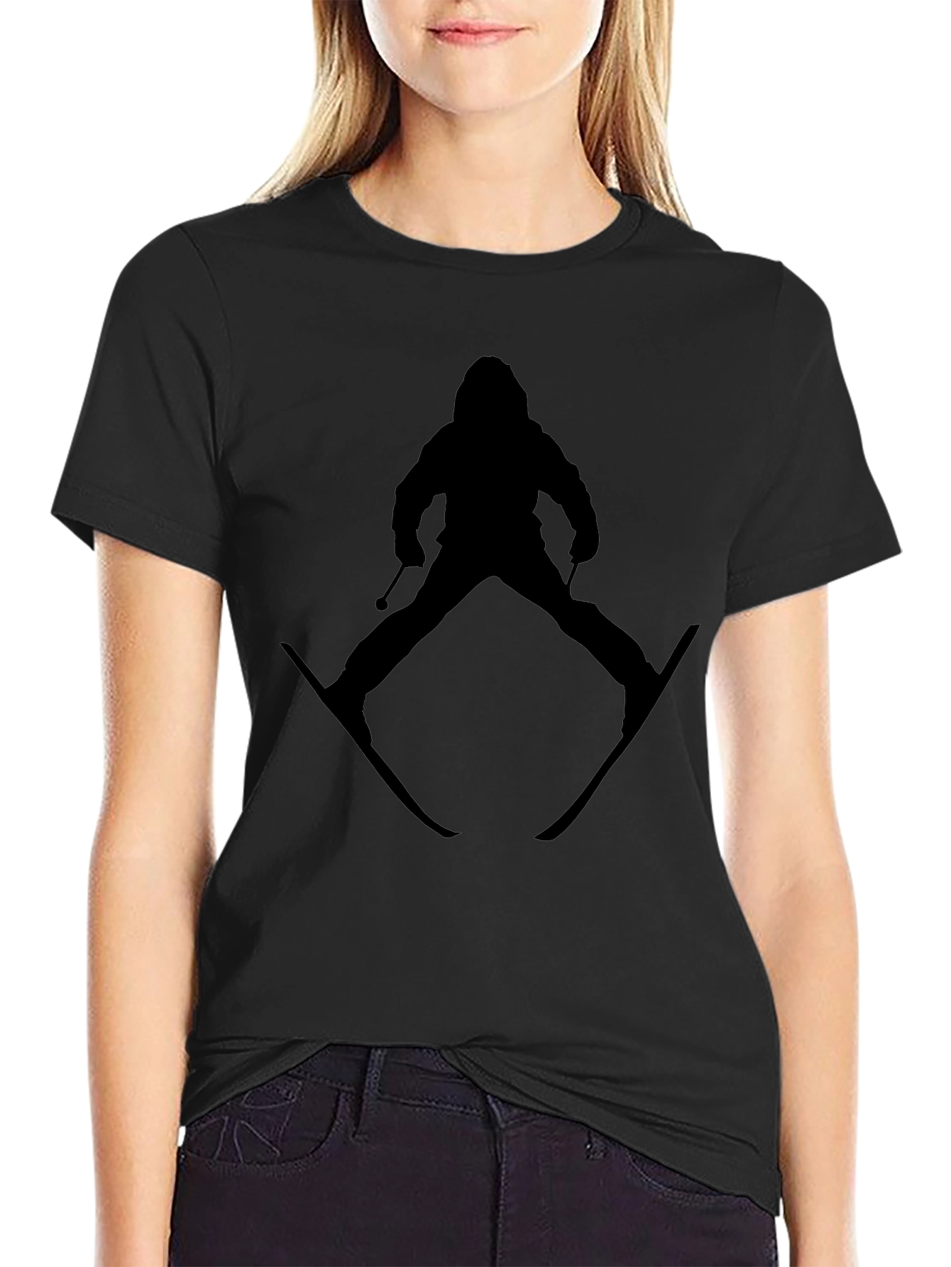 Skiing Silhouette Black T-Shirt