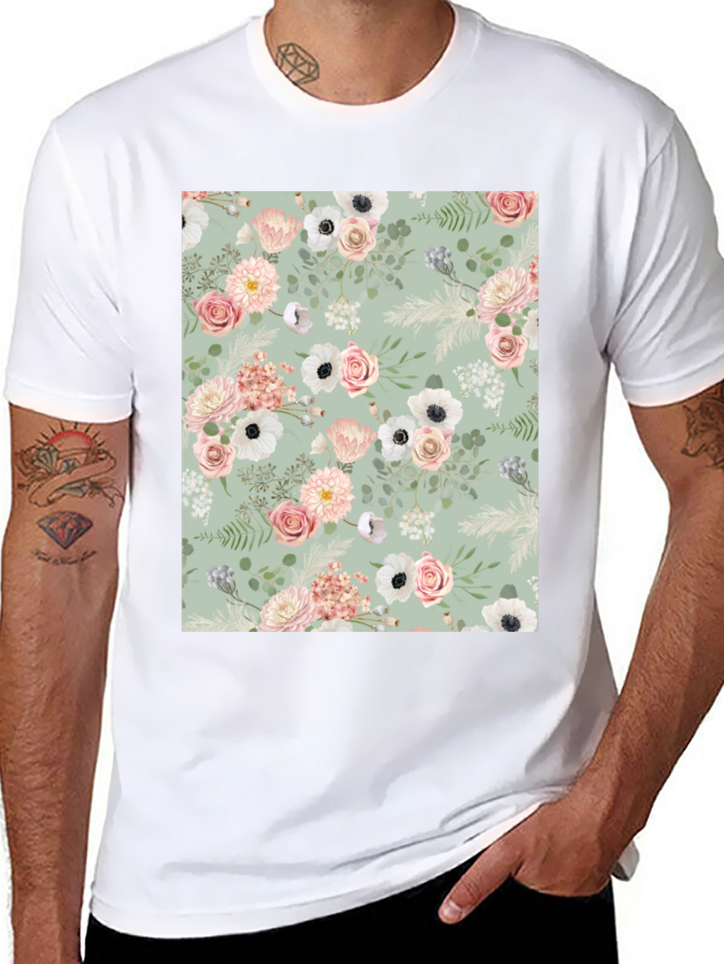 Floral Pattern Black Tee