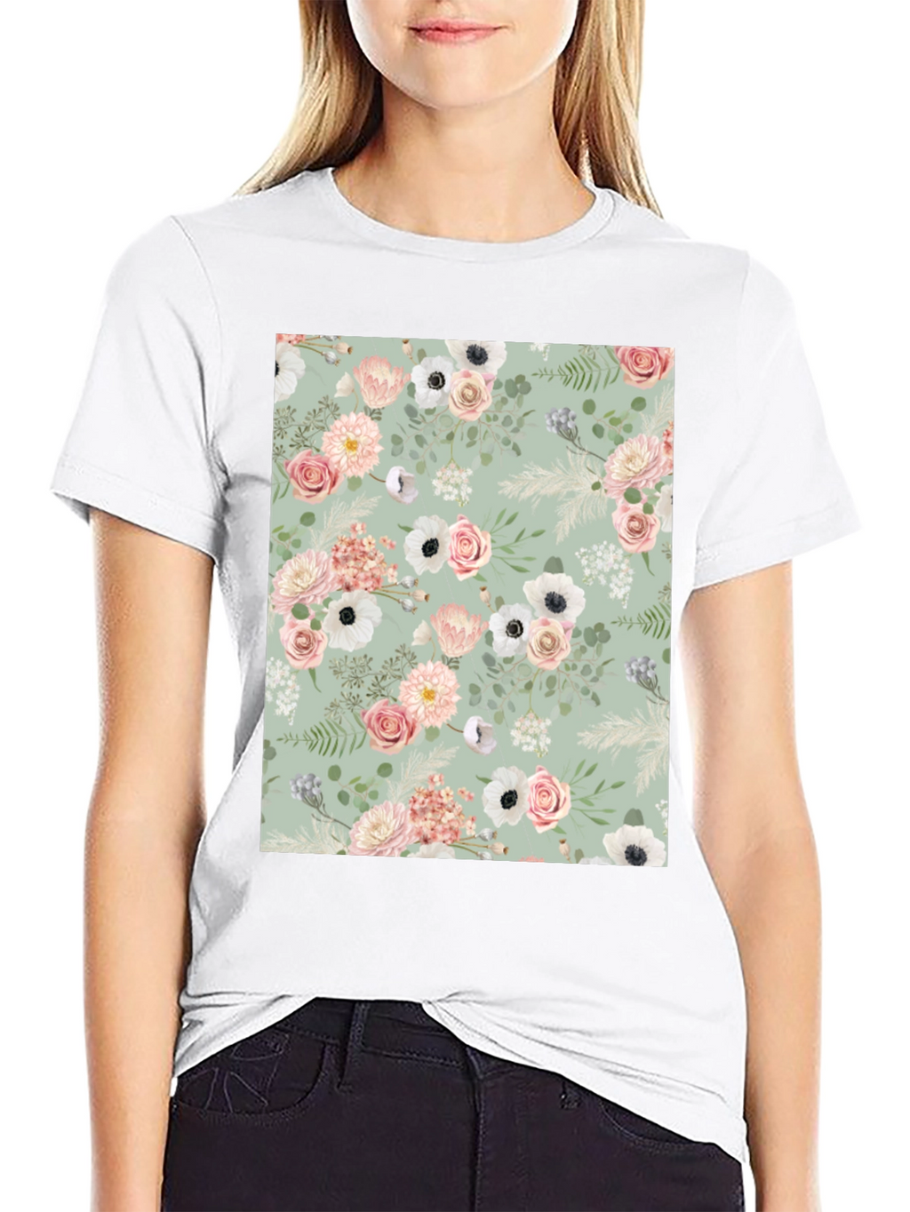 Floral Pattern Black Tee