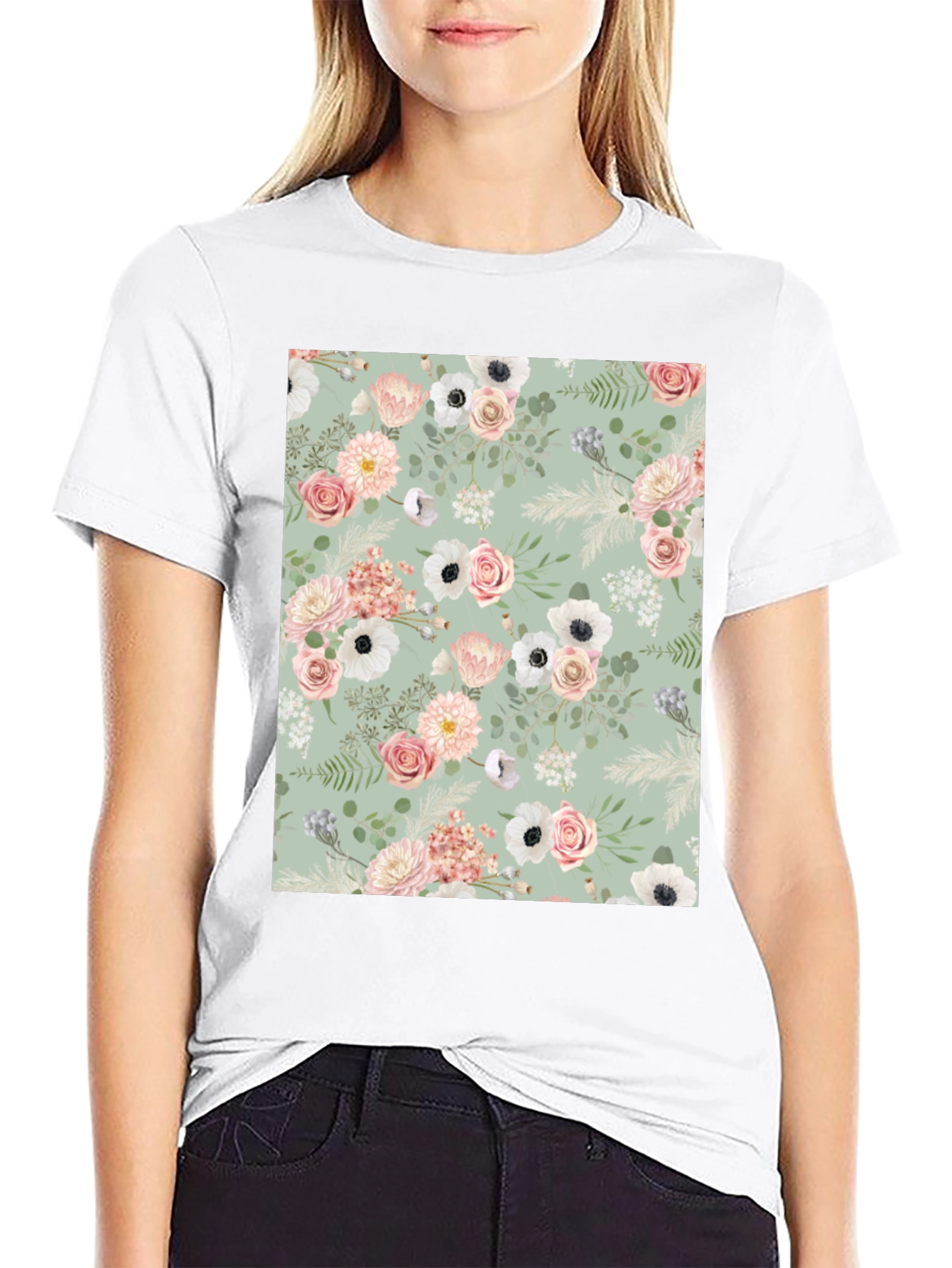 Floral Pattern Black Tee