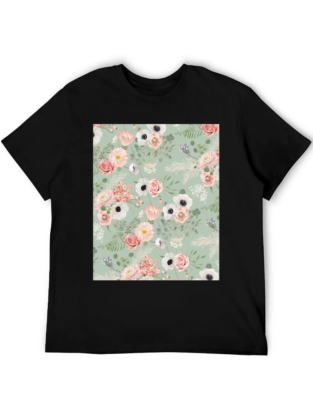 Floral Pattern Black Tee