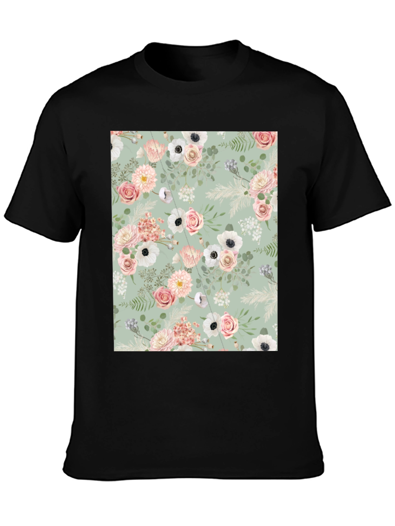 Floral Pattern Black Tee