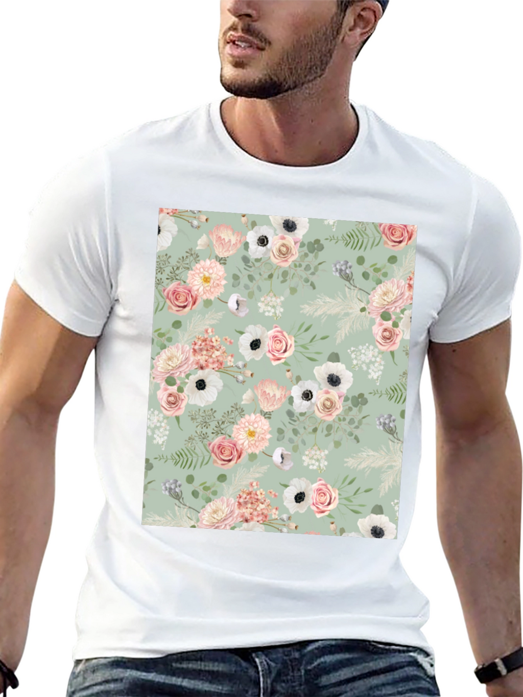 Floral Pattern Black Tee